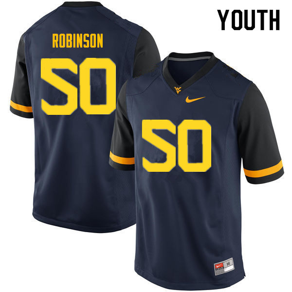 NCAA Youth Jabril Robinson West Virginia Mountaineers Navy #50 Nike Stitched Football College Authentic Jersey MH23N27FV